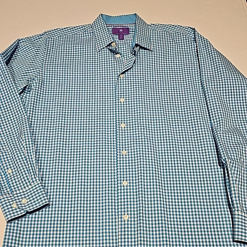 Mens gingham long sleeve button front shirt size 16-1/2. 36-37 tall